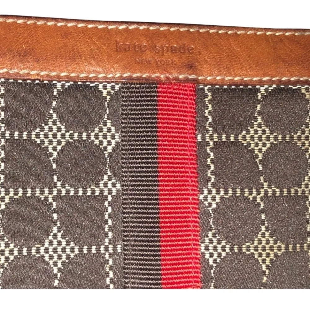 Kate Spade  Wristlet & keychain brown with black & Red details like new